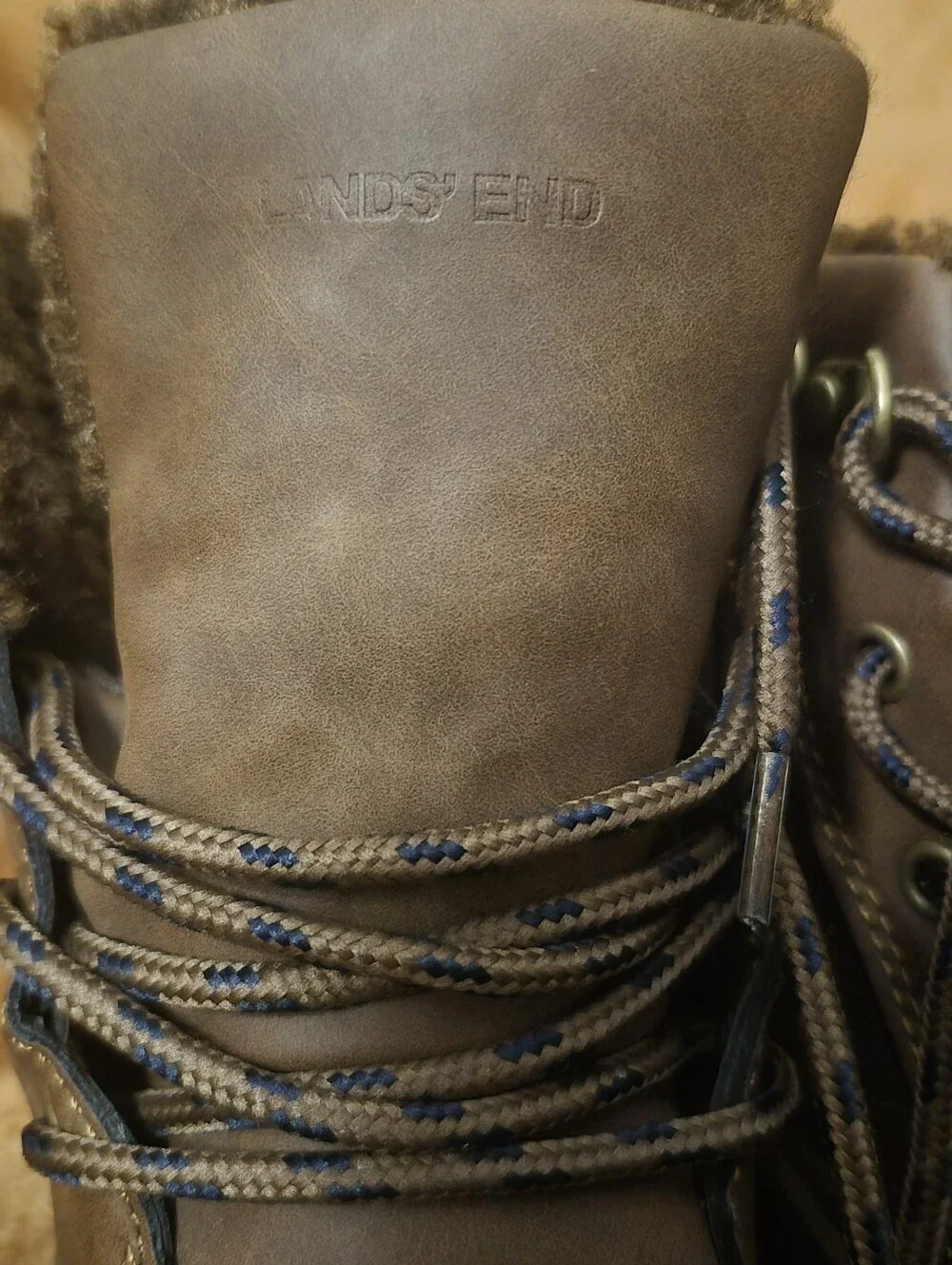 Lands End Big Boys Size 4 Brown Waterproof Duck Boots with Faux Fur Lining